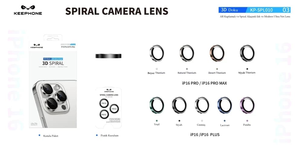 3D Spiral Alüminyum AR Kamera Lens Koruyucu